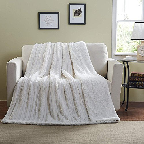 Tache White Creamy Ivory Polar Faux Fur Blanket Throw 63x87 | Double-Layer Sherpa Back