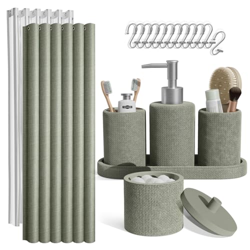 19-Piece Sage Green Bathroom Accessory Set with Shower Curtain