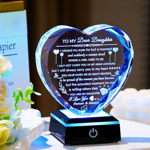 Daughter Gifts 2 with Colorful LED Base Heart Crystal from Mom Dad Birthday Christmas