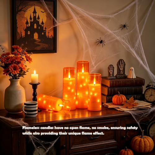 Sasigeiaa Orange 7-Star Flameless Candles Set with Remote - Battery LED Pillar Candles