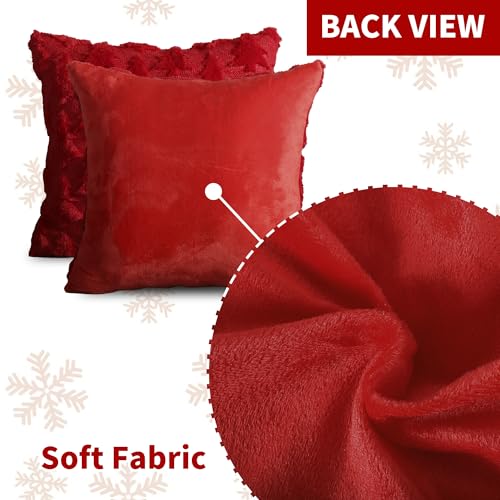 4TH Emotion Red Christmas Pillow Covers 20x20 Set of 2 Faux Fur - 100% Polyester