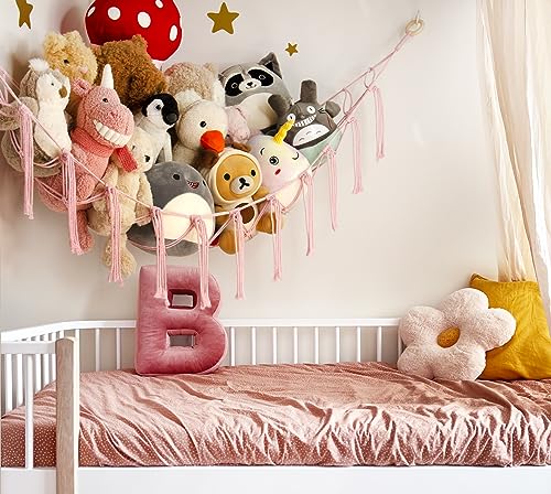 Macrame Stuffed Animal Storage Hammock Corner Net for Toys