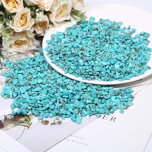 Howlite Turquoise Tumbled Chip Stones - 1 lb Irregular Crushed Crystals