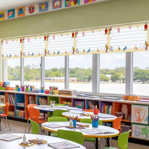 6-Piece School Themed Window Valance Set, 54" x 18" Classroom Cafe Curtains