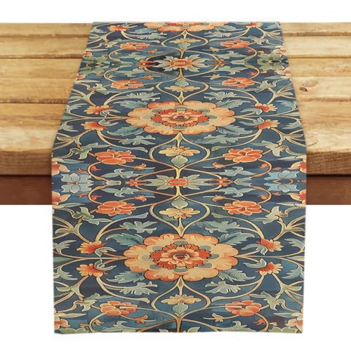 OYIMUA Boho Floral Summer Table Runner 13 x 72 Inches Orange & Green