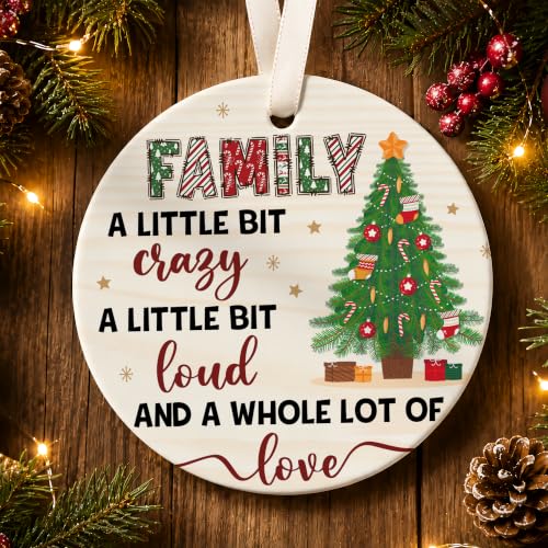Sengift Family Christmas Ornament 2026 – A Little Bit Crazy, A Whole Lot of Love (Family 02) – Rustic Ceramic Keepsake