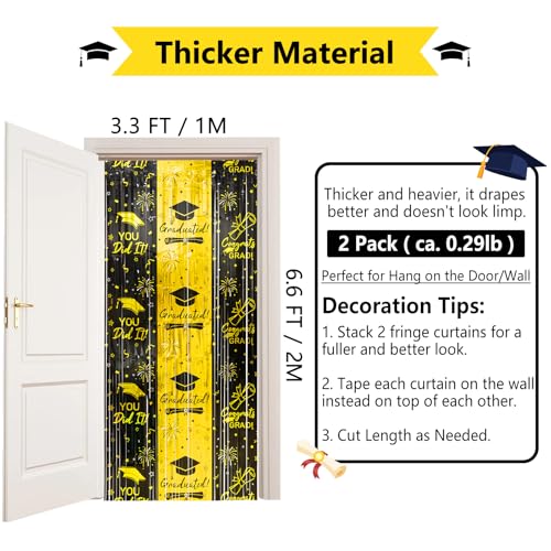 Black & Gold Tinsel Backdrop Curtains for Graduation - 2 Pack, 3.3 x 6.6 ft