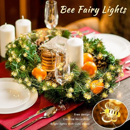 Bee Decor String Lights 10Ft 30 LEDs Battery Operated Copper Wire
