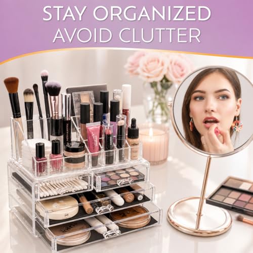 Brookstone Clear 1 Pack Makeup Organizer with Drawers - Acrylic Vanity Storage Case