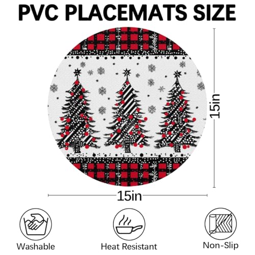 Buffalo Tree Christmas Placemats Set of 4 - Wedge & Round Holiday Table Decor