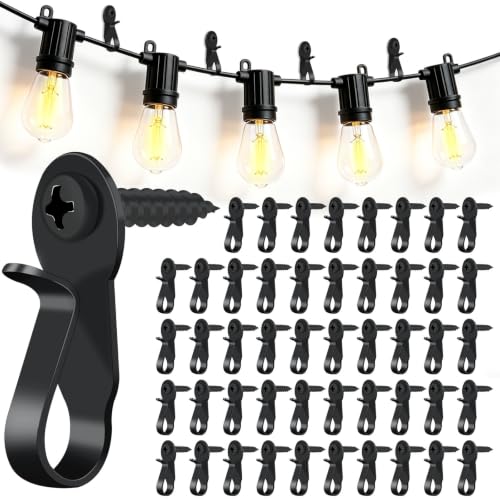 48 Pack Heavy Duty String Light Hooks, Rustproof Stainless Steel Screw Clips