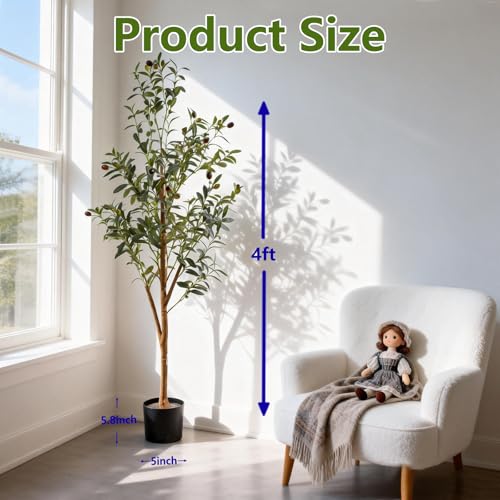 4FT Artificial Olive Tree with Pot - Lifelike Faux Olive Tree for Home Decor