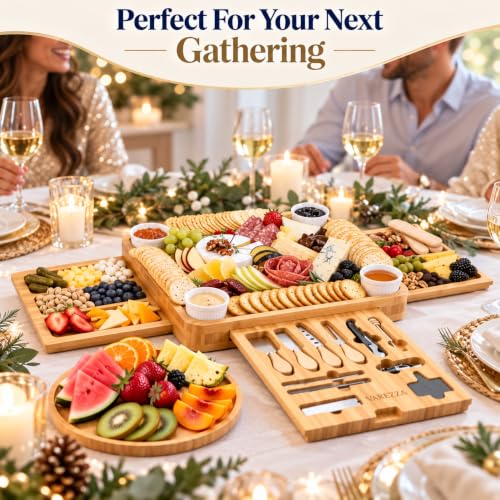 VAREZZA Large Bamboo Charcuterie Boards Set with Accessories - Cheese Board & Platter for Entertaining - Housewarming & Gift Idea