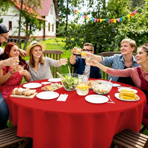 CC-SLZP 3 Pack Red Round Plastic Tablecloths 84 Inch Waterproof Disposable