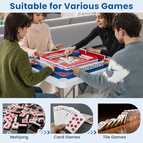 35" Square Folding Mahjong Table with Cup Holders and Non-Slip Mat
