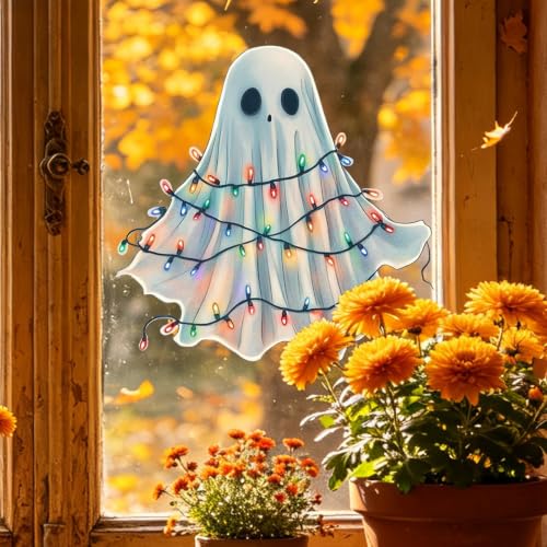Halloween Ghost Window Clings - Reusable Colorful Xmas Light Stickers, Static Decal Set, Spooky Decor (Sca-h8)