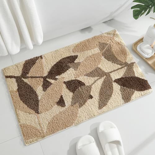 2-Piece Brown Bathroom Rug Set, Non-Slip Plush Microfiber Bath Mats