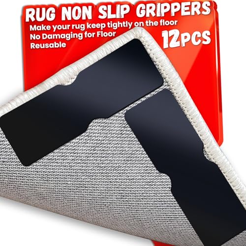 Reusable Non-Slip Rug Grippers - 12 Pack Double-Sided Carpet Tape for Floors