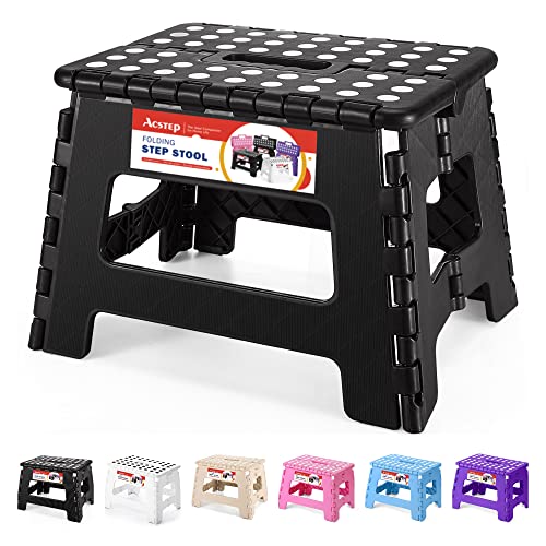 ACSTEP 9 Inch Folding Step Stool, Heavy Duty Collapsible Foot Stool with Handle, Black