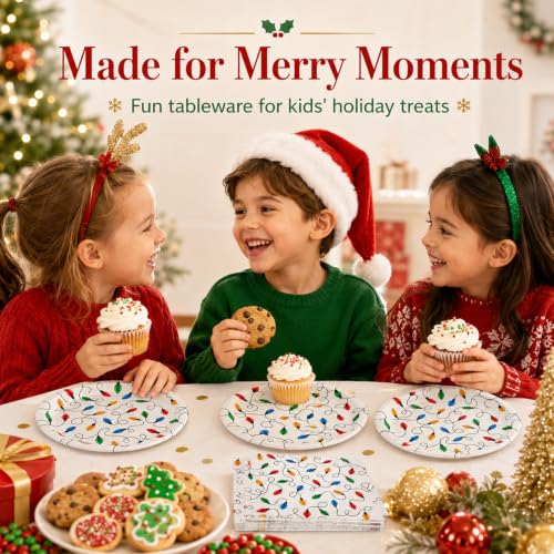 KFJBPB Christmas Plates and Napkins Set - 50PCS 7 Inch Holiday Party Tableware