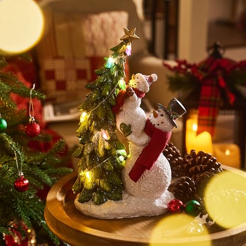 Valery Madelyn 13 Inch Christmas Snowman Family Figurines with Lights, Resin Holiday Decorations