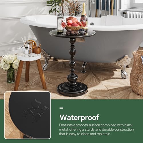 Small Round Side Table - Metal Pedestal End Table for Living Room, Black