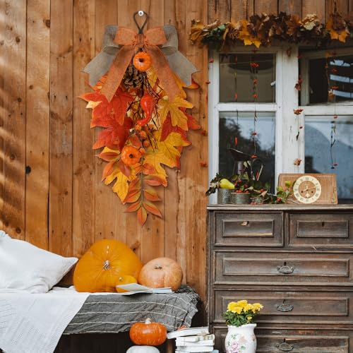 2-Pack 20-Inch Artificial Fall Teardrop Swags with Pumpkins and Berries
