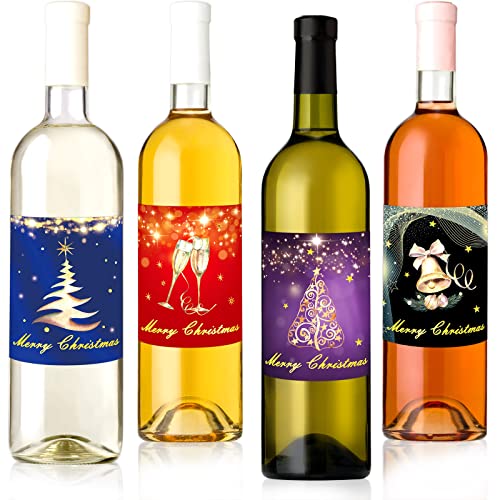 WorldBazaar Gold Foil Christmas Wine Bottle Stickers, 54-Pack