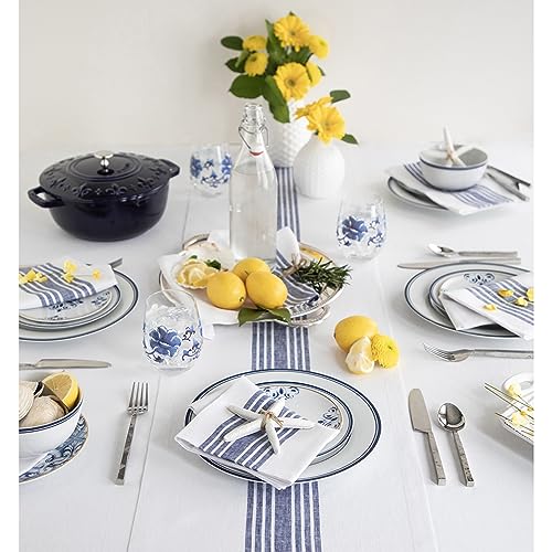 Solino Home 100% Pure Linen Table Runner Navy & White Stripe 14x36 in - Handcrafted Farmhouse Decor