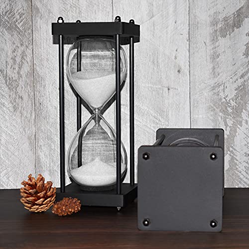 ElaineStore 60-Minute Black Wooden Sand Timer, White Sand, 10x3.7 inch, Decorative Kitchen & Gift
