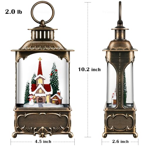 10.2-Inch Musical Christmas Snow Globe Lantern with Timer & LED Light