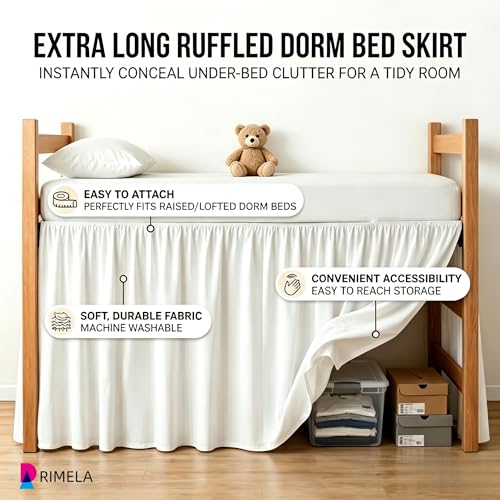 White Twin XL Dorm Bed Skirt - 32 Inch Drop with Split Corners