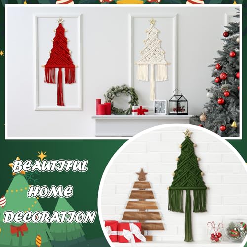 3 Pcs Macrame Christmas Tree Ornaments Set - White, Red & Green Holiday Decor