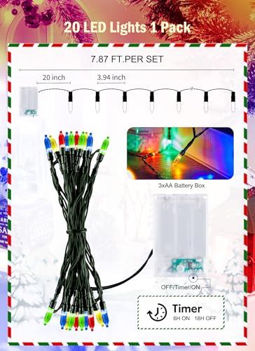 Brightown 8ft Multicolor 20LED Battery-Operated Christmas String Lights with Timer