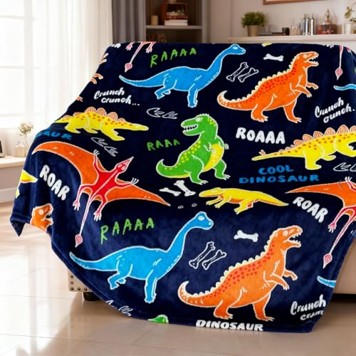 Glow in the Dark Dinosaur Throw Blanket for Kids, Soft Fleece 40x50 Inch