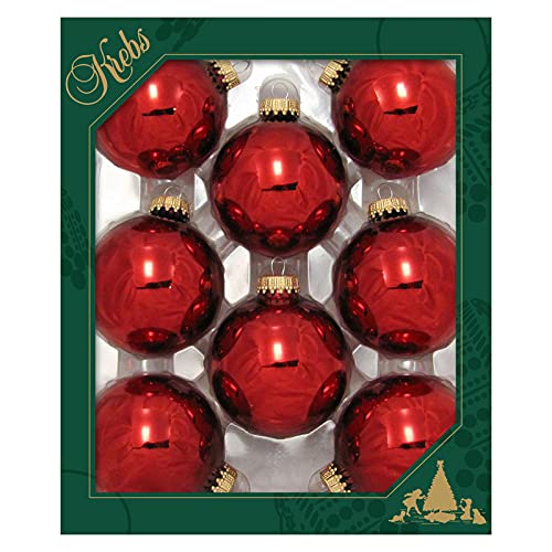 Christmas Glass Christmas Ball Ornaments - Shiny Red 2 5/8 Inches - Set of 8