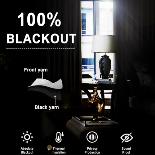 Blackout Curtain Panels with Tiebacks - Noise Reducing Grommet Curtains, Grey, 52" x 54", Set of 2