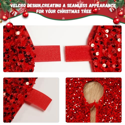 Red Sequin Christmas Tree Skirt 48 Inch - Sparkle Holiday Base Decor