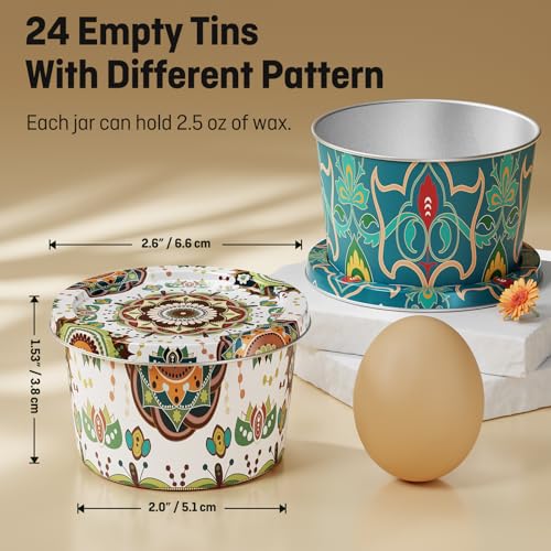 24 Pack Empty Candle Tins with Lids - 2.5 oz Metal Containers