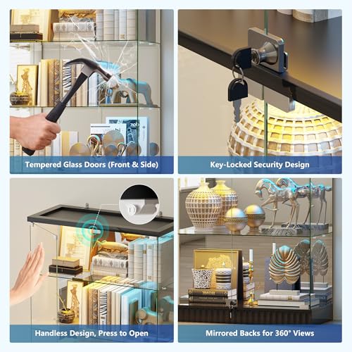 5-Tier Glass Display Cabinet with RGB LED Lights, Lock and Motion Sensor