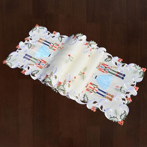 Grelucgo Embroidered Nutcrackers Xmas Table Runner 14x69 Inches Holiday Decor