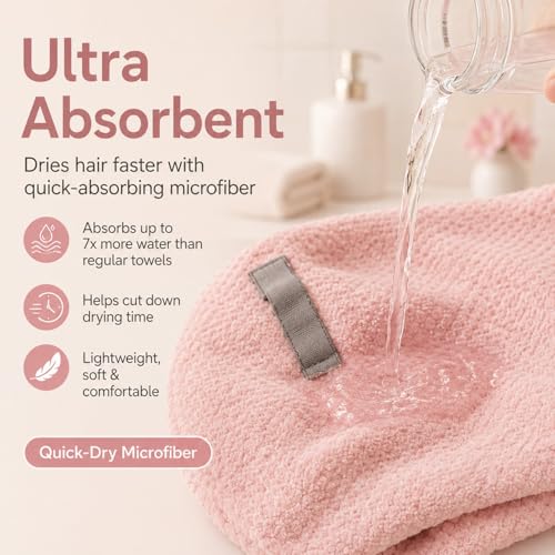 Netcken Pink Large Microfiber Hair Wrap Towel - Quick-Dry & Absorbent, Secure Twist & Tuck Design