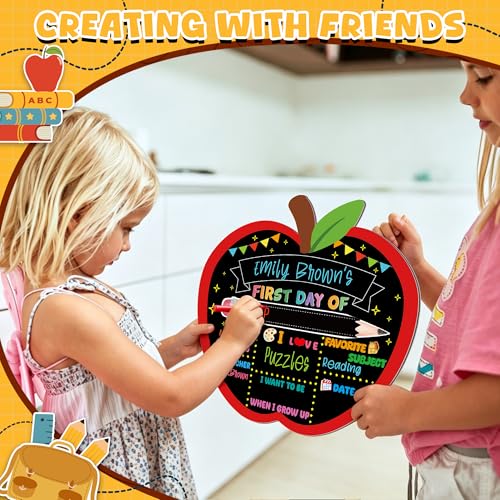 Apple-Shaped First and Last Day of School Chalkboard Sign, Reusable Photo Prop