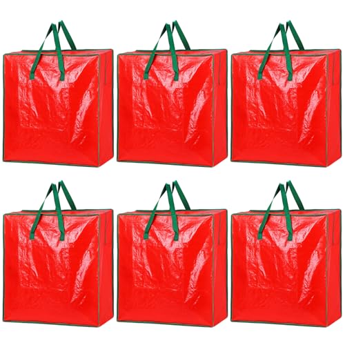 AFOROEOA 6PCS Red Wreath Storage Bags with Handles, 25"L x 25"H x 8.7"D – Clear Zip Bags for Garland & Xmas Wreaths (Variation: 6pcs Red)