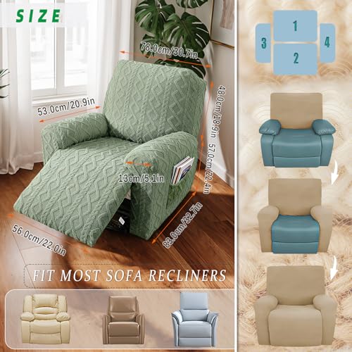 Recliner Chair Covers 4-Piece Set, Elastic Fitted Sofa Protector