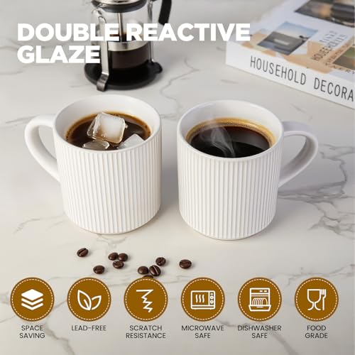 DeeCoo 12oz White Ceramic Coffee Mug Set of 4 - Microwave & Dishwasher Safe