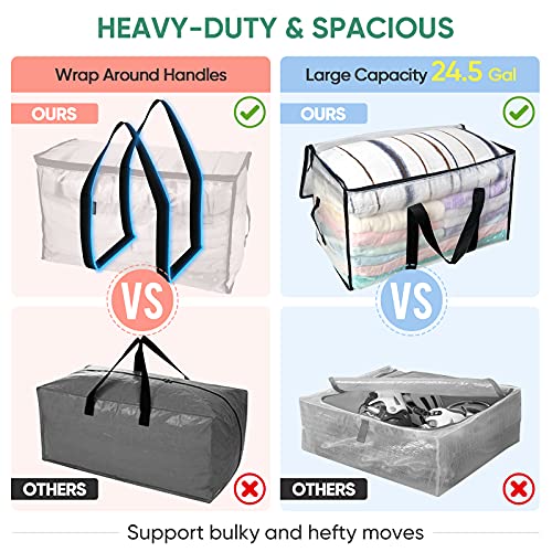 BALEINE 6-Pack Oversized Moving Bags with Reinforced Handles, Heavy-Duty Clear Storage Totes
