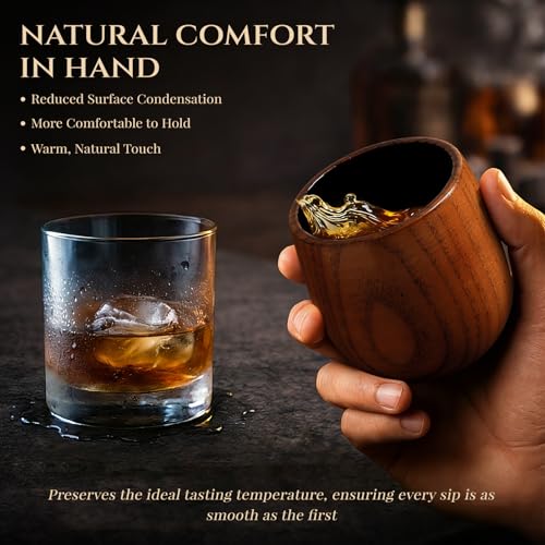 VAOUGE Charred Wooden Whiskey Glass Set - Handcrafted Oak Bourbon Tumblers, 2 Pack