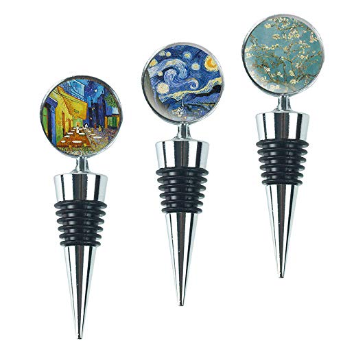 LIZIMANDU 3-Pack Van Gogh Wine Bottle Stoppers Stainless Steel Gift Set