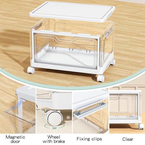4-Tier Stackable Plastic Storage Bins with Magnetic Doors and Wheels